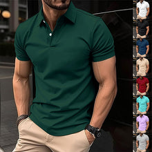 Load image into Gallery viewer, Men&#39;s Solid Color Short Sleeve Polo Shirt - Summer Button Lapel Top
