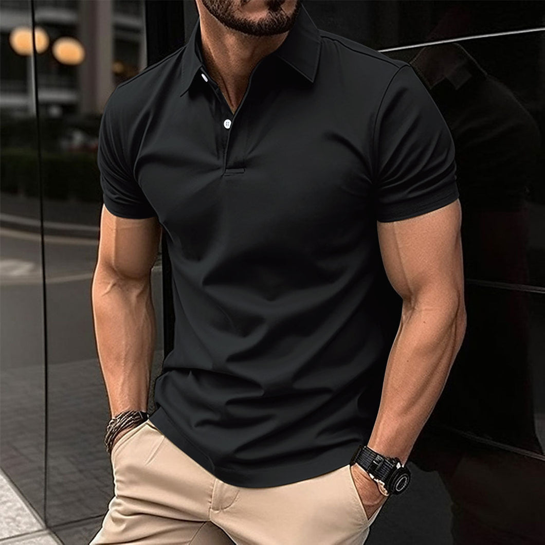 Men's Solid Color Short Sleeve Polo Shirt - Summer Button Lapel Top